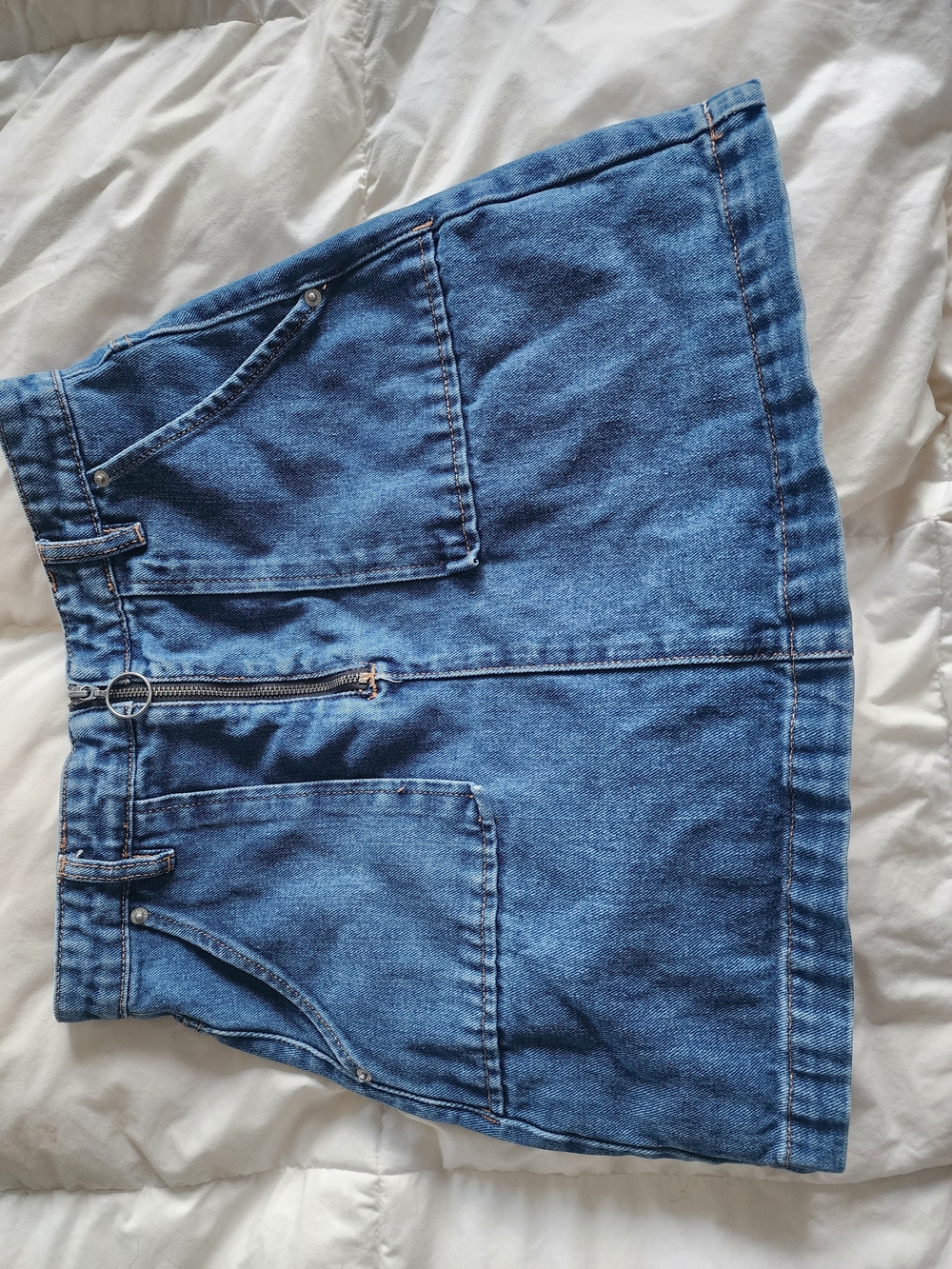 Blue Denim Mini Skirt with Front Zip